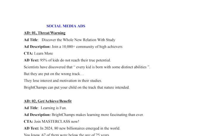 do persuasive ad copywriting for your products, services, or business